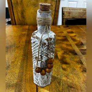Distressed White and Brown Textured Bottle Vase